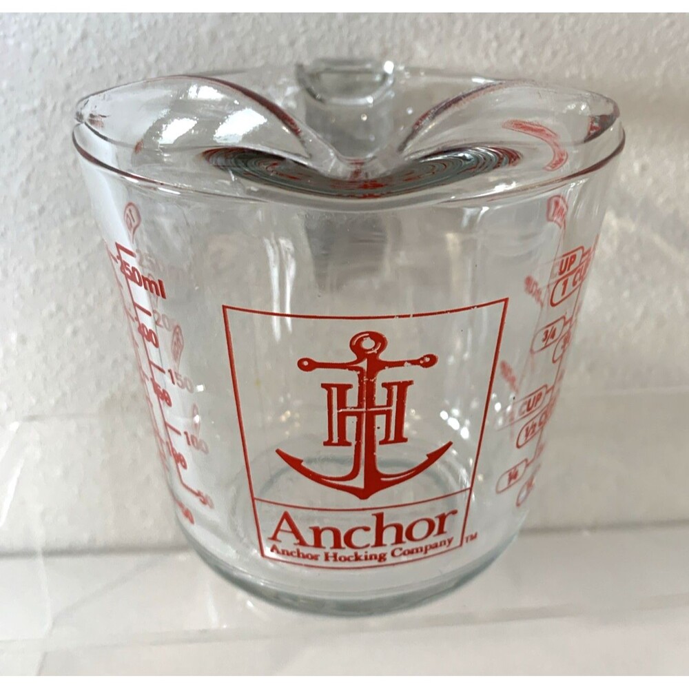 Anchor Hocking 1 Cup Liquid Measuring Cup Clear/Red Markings Handle Pour Spout